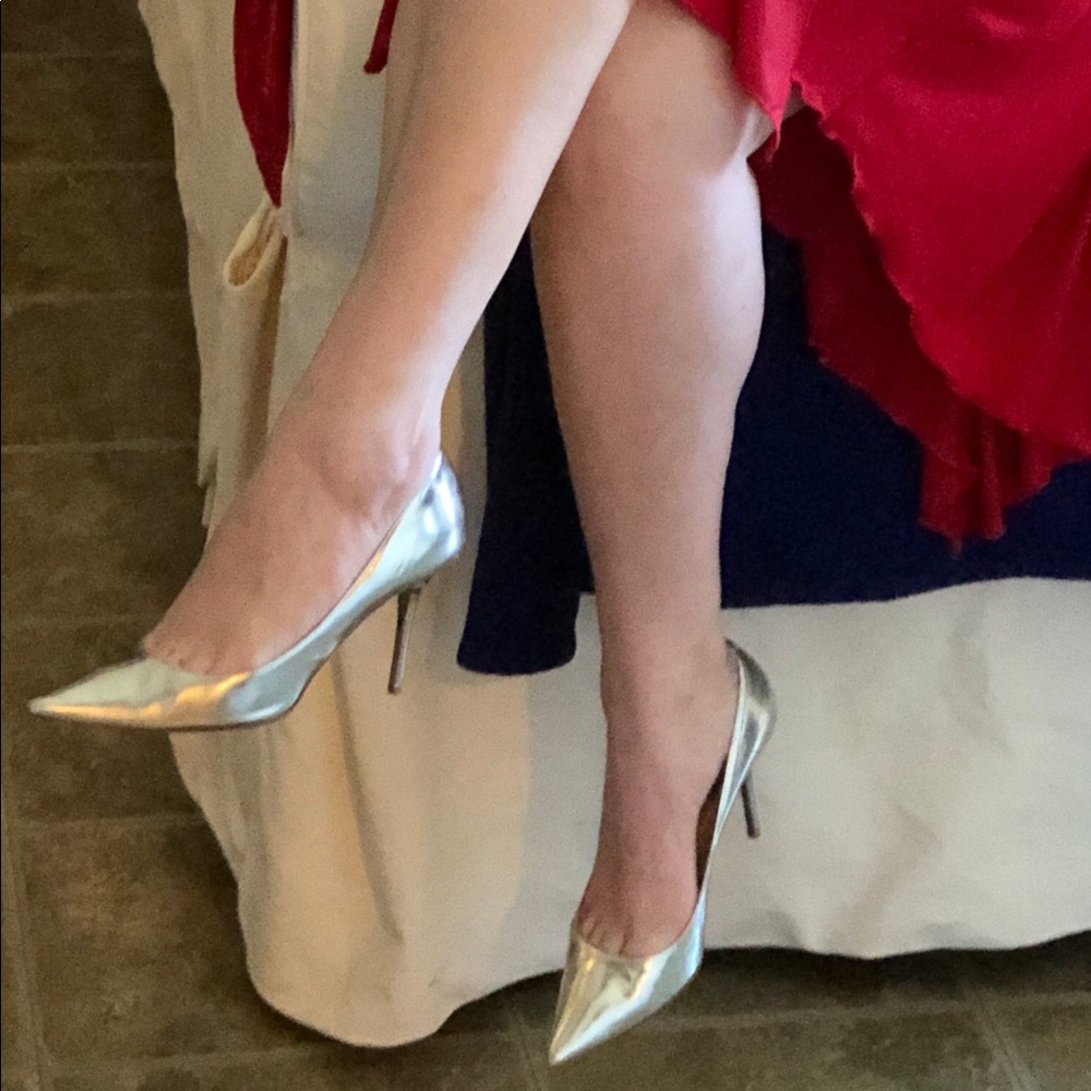 AUTHENTIC JIMMY CHOO Romy 100 Silver Leather Shoes